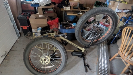Bike upside down in the shed