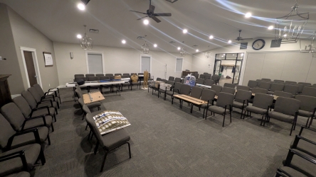 O’Leary Hall set up with Tabernacle model pieces and charts