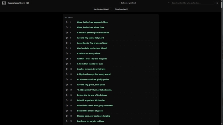 Early draft of the hymn site