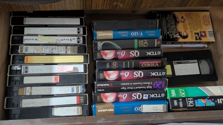 Drawer of VHS tapes