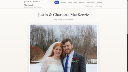 Screenshot of the wedding sharing website for Justin and Charlotte.